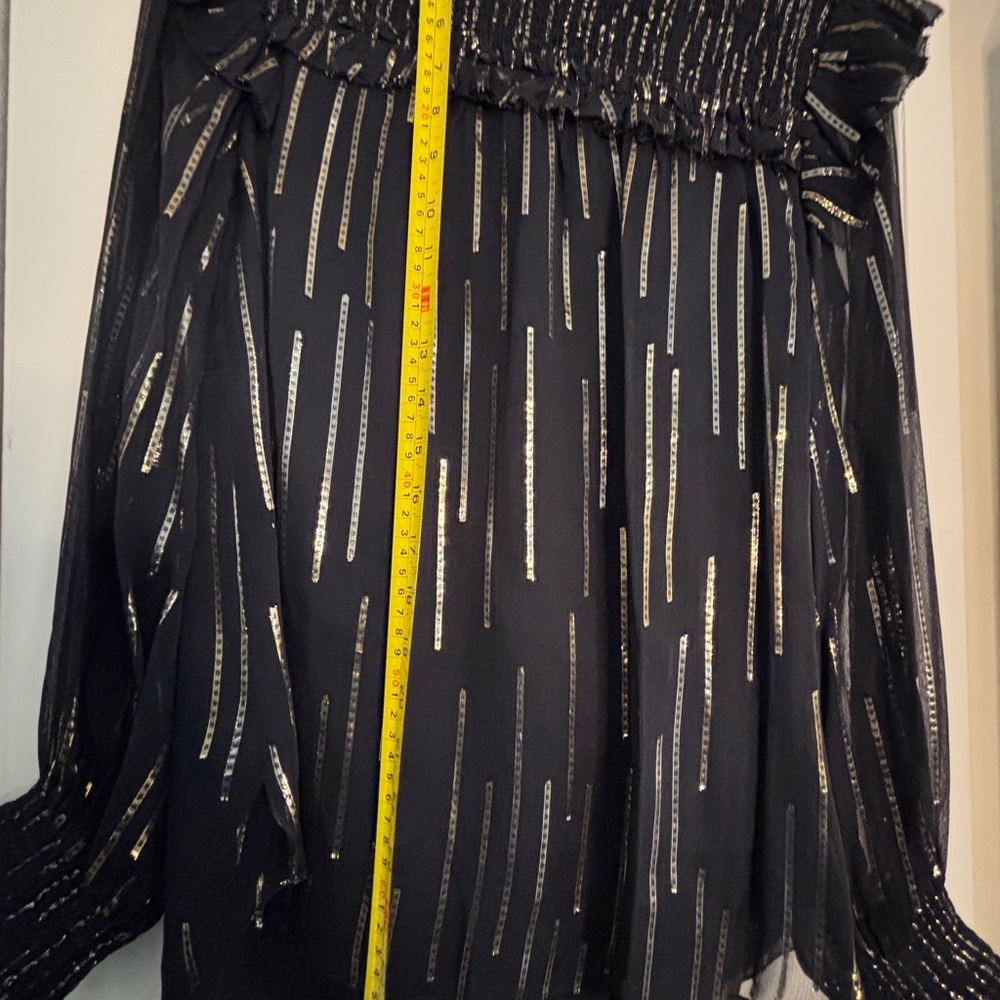 Elie Tahari Black & Gold 🐝 metallic ribbon bib Blouse - Picture 11 of 13